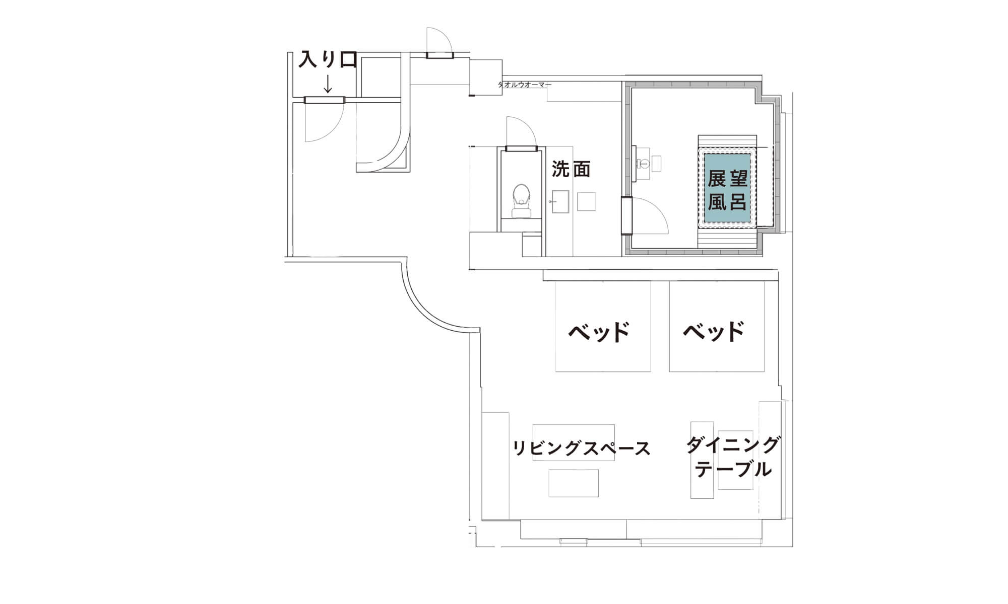 【コーナースイート】展望風呂付客室「胡蝶」302号室 平面図
